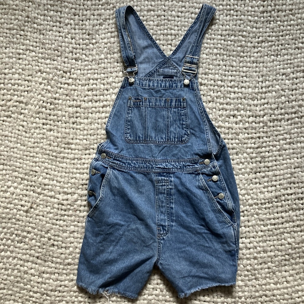 GAP Denim Shortalls Overalls Womens S Vintage Y2K 90s Grunge Festival Distressed